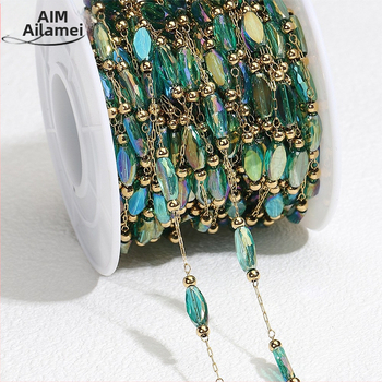 18 karátos színű kristálygyöngyös nyaklánc, karkötő, barkács ékszer kiegészítők, pávazöld félkész lánc, határokon átnyúló nagykereskedelem