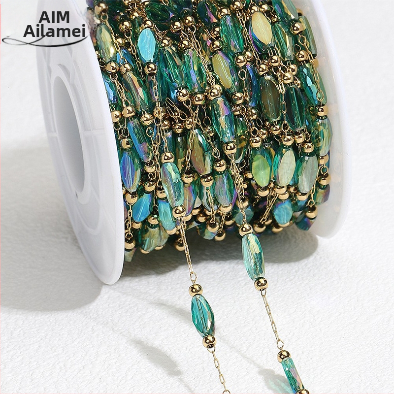 18 karátos színű kristálygyöngyös nyaklánc, karkötő, barkács ékszer kiegészítők, pávazöld félkész lánc, határokon átnyúló nagykereskedelem