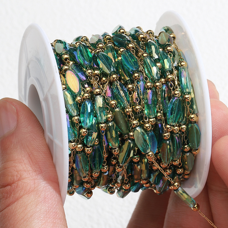 18 karátos színű kristálygyöngyös nyaklánc, karkötő, barkács ékszer kiegészítők, pávazöld félkész lánc, határokon átnyúló nagykereskedelem