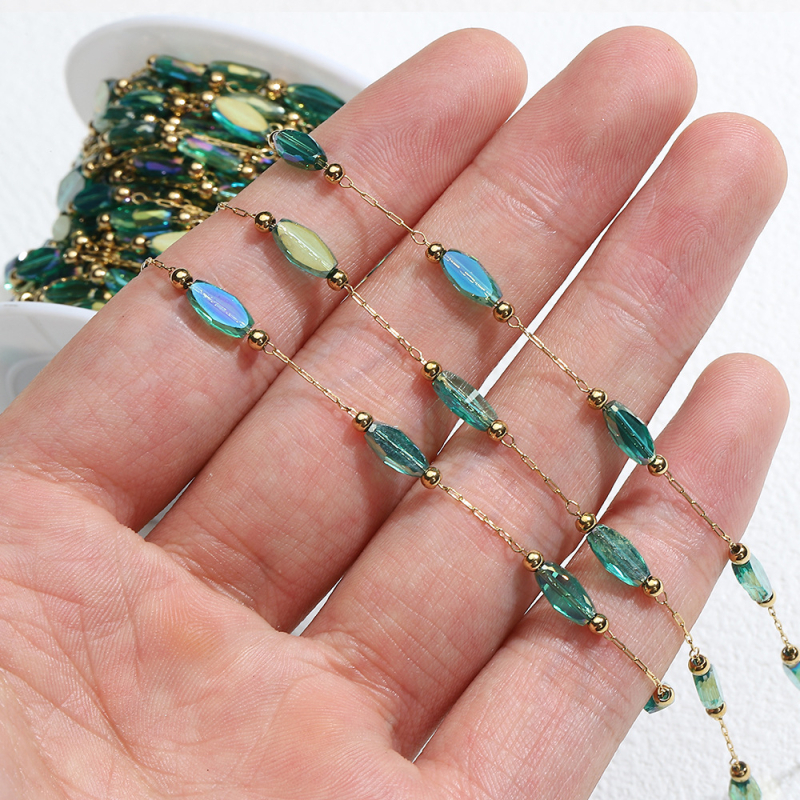 18 karátos színű kristálygyöngyös nyaklánc, karkötő, barkács ékszer kiegészítők, pávazöld félkész lánc, határokon átnyúló nagykereskedelem