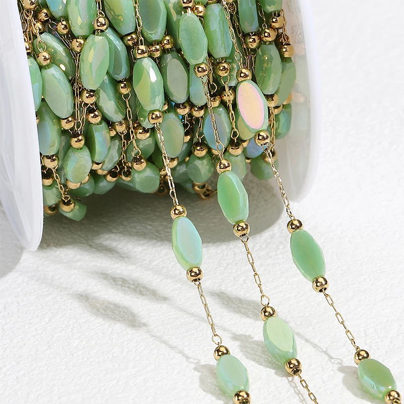 18 karátos színű kristálygyöngyös nyaklánc, karkötő, barkács ékszer kiegészítők, pávazöld félkész lánc, határokon átnyúló nagykereskedelem