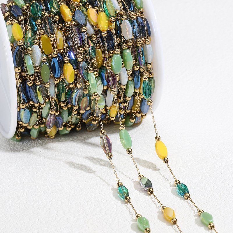 18 karátos színű kristálygyöngyös nyaklánc, karkötő, barkács ékszer kiegészítők, pávazöld félkész lánc, határokon átnyúló nagykereskedelem