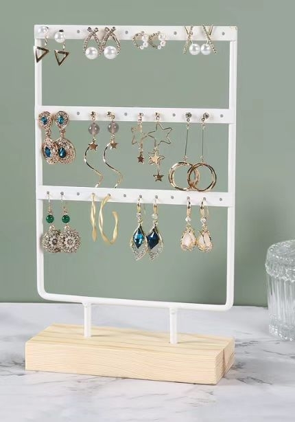 Suport de depozitare pentru cercei cu bijuterii metalice, 2 straturi, 3 straturi, 4 straturi, 5 straturi, 96 de găuri, suport pentru cercei, suport de afișare pentru cercei, bază din lemn