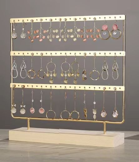 Suport de depozitare pentru cercei cu bijuterii metalice, 2 straturi, 3 straturi, 4 straturi, 5 straturi, 96 de găuri, suport pentru cercei, suport de afișare pentru cercei, bază din lemn