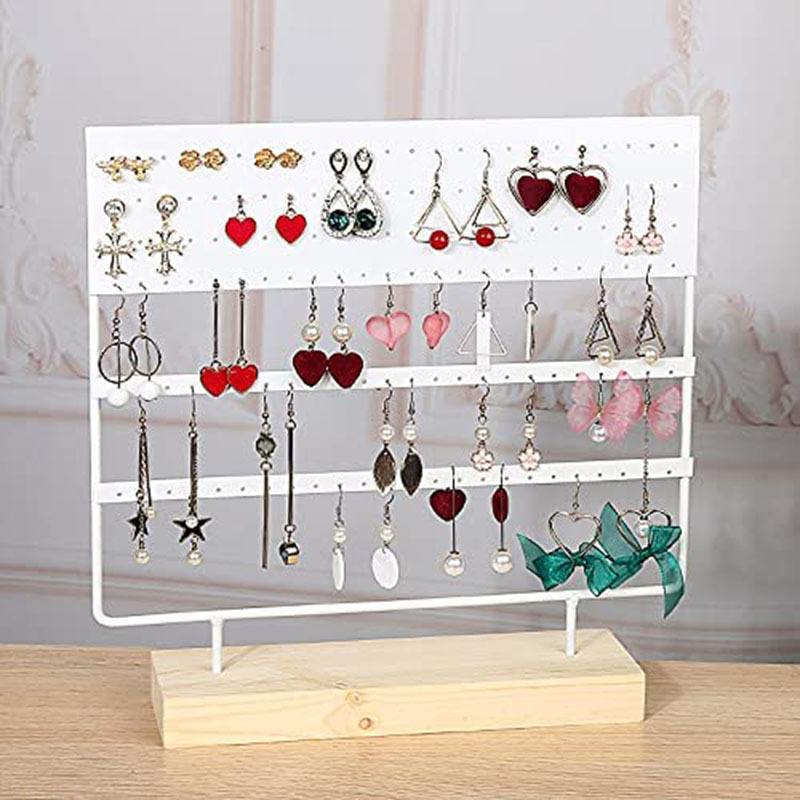 Suport de depozitare pentru cercei cu bijuterii metalice, 2 straturi, 3 straturi, 4 straturi, 5 straturi, 96 de găuri, suport pentru cercei, suport de afișare pentru cercei, bază din lemn