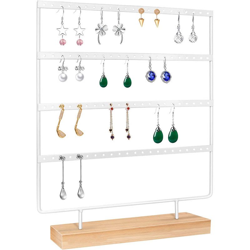 Suport de depozitare pentru cercei cu bijuterii metalice, 2 straturi, 3 straturi, 4 straturi, 5 straturi, 96 de găuri, suport pentru cercei, suport de afișare pentru cercei, bază din lemn