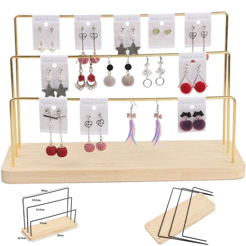 Suport de depozitare pentru cercei cu bijuterii metalice, 2 straturi, 3 straturi, 4 straturi, 5 straturi, 96 de găuri, suport pentru cercei, suport de afișare pentru cercei, bază din lemn