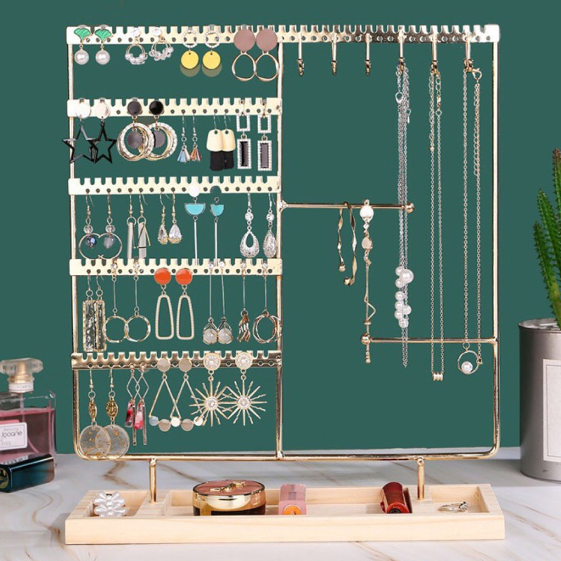 Suport de depozitare pentru cercei cu bijuterii metalice, 2 straturi, 3 straturi, 4 straturi, 5 straturi, 96 de găuri, suport pentru cercei, suport de afișare pentru cercei, bază din lemn