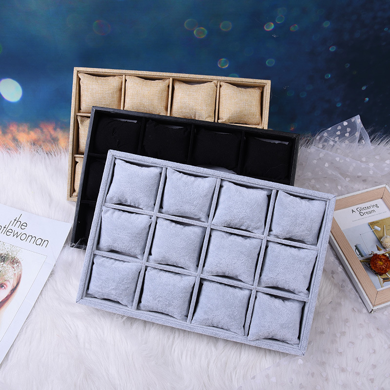 Ledo pilkos spalvos 12 tinklelio pagalvių lėkštė papuošalų demonstravimo lentynėlė papuošalų apyrankių lėkštė demonstravimo stalas mados laikrodžių demonstravimo rekvizitai didmeninė prekyba