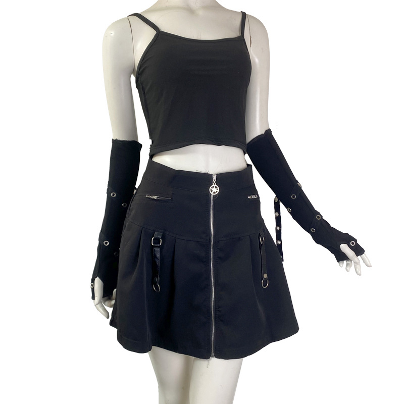 Naiste sõrmedeta kindad mustad pooltõmblukuga mootorratta stiilis harajuku kuum tüdruk trendikas lahe tänav kevad- ja suvekiirte saatmine