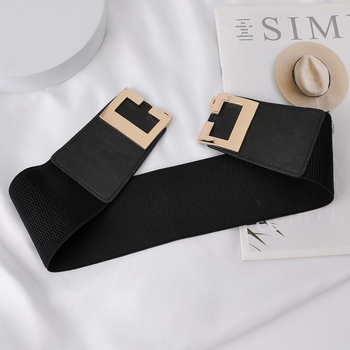 Madingas ir paprastas moteriškas diržas su elastinga juosmens juosta, universalus simetriškas auksinės sagties dekoratyvinis platus diržas