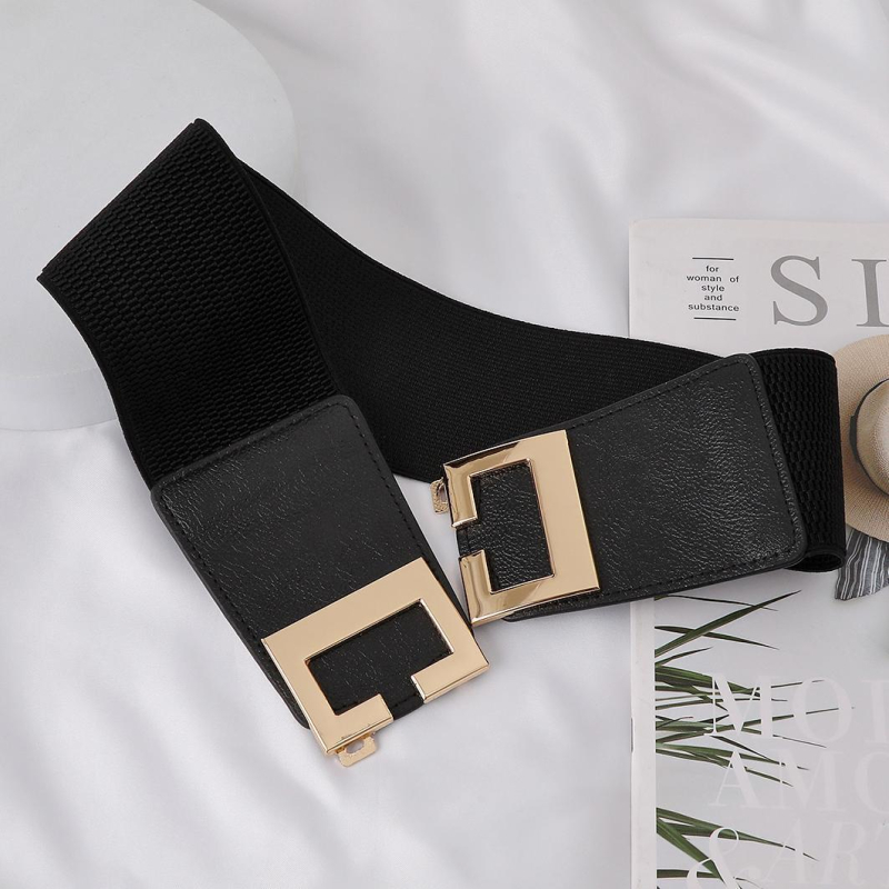 Madingas ir paprastas moteriškas diržas su elastinga juosmens juosta, universalus simetriškas auksinės sagties dekoratyvinis platus diržas