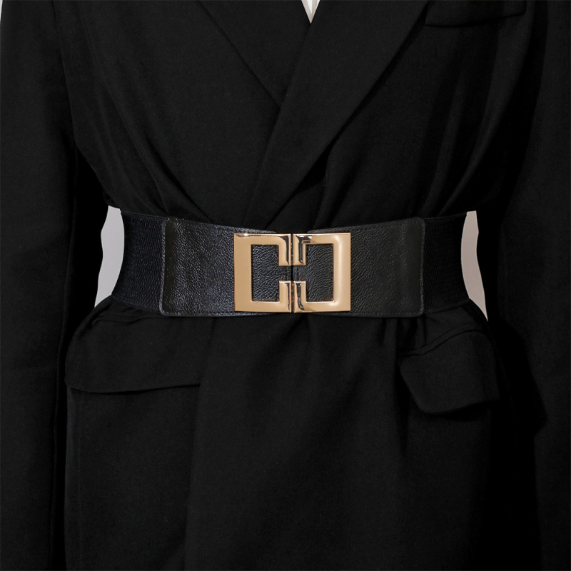 Madingas ir paprastas moteriškas diržas su elastinga juosmens juosta, universalus simetriškas auksinės sagties dekoratyvinis platus diržas