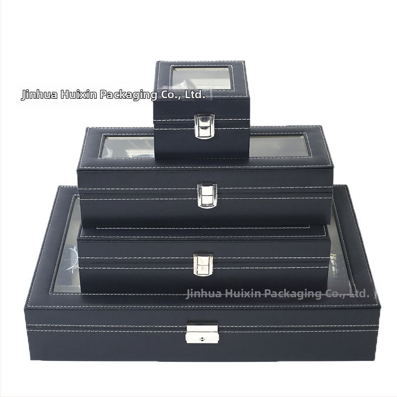 Кутия за часовници на едро, кутия за бижута от висок клас, готова кожена кутия за часовници с прозрачен прозорец