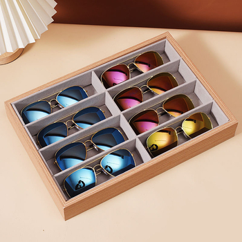 Szemüvegtároló doboz, fa szemüvegdoboz, csúcskategóriás tetőablakos, többrácsos, nagy kapacitású napszemüveg, napszemüveg ékszerkiállítás