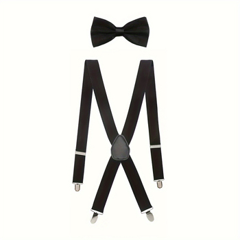 Ανδρικές μαύρες τιράντες σε σχήμα Χ, μονόχρωμες τιράντες με παπιγιόν για επαγγελματικό πάρτι