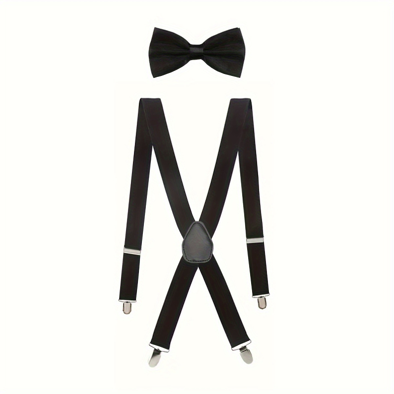 Férfi fekete X alakú harisnyatartó, Business Party egyszínű harisnyatartós csokornyakkendős öltöny