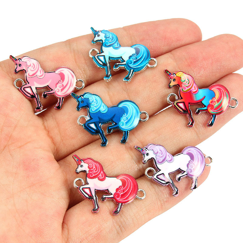 Accesorii de bijuterii DIY fierbinți transfrontaliere, desene animate, picătură de ulei de culoare, conectați unicorn, elefant, colier, brățară, pandantiv