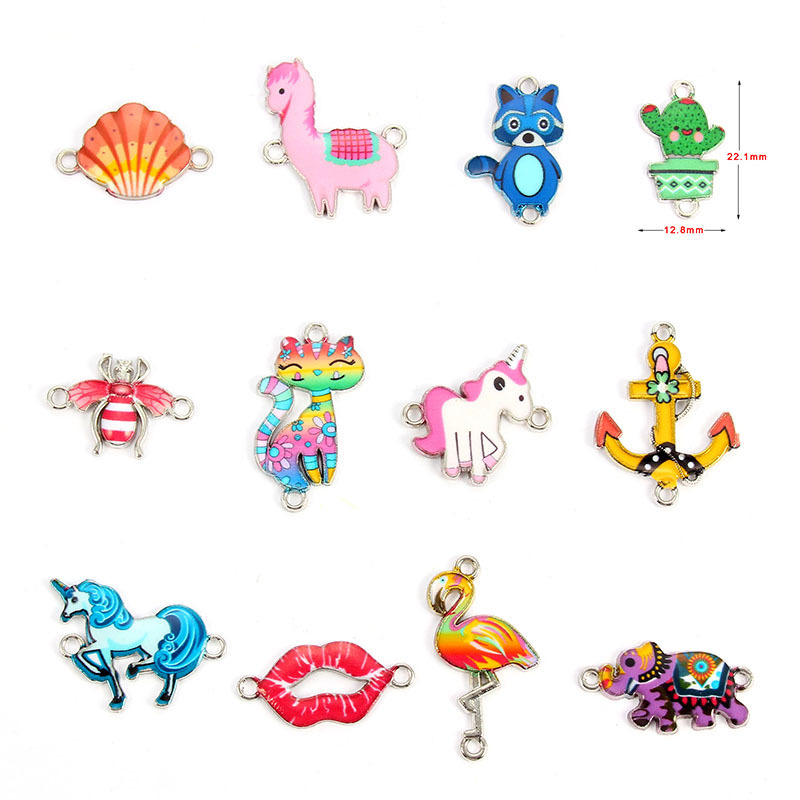 Accesorii de bijuterii DIY fierbinți transfrontaliere, desene animate, picătură de ulei de culoare, conectați unicorn, elefant, colier, brățară, pandantiv