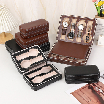 Tarpvalstybinis laikrodžių dėžutės laikymo krepšys 2 4 8 patogus kelioninis odinis laikrodžių krepšys laikrodžių užtrauktuku
