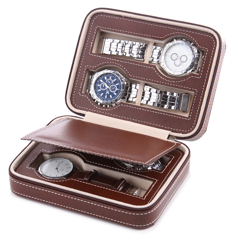 Tarpvalstybinis laikrodžių dėžutės laikymo krepšys 2 4 8 patogus kelioninis odinis laikrodžių krepšys laikrodžių užtrauktuku