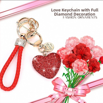 „Clay Diamond“ pilnas deimantinis meilės raktų pakabukas, deimantinės odos virvė, persikinės širdies formos automobilio raktų pakabukas, maišelis, pakabukas moterims, dovana