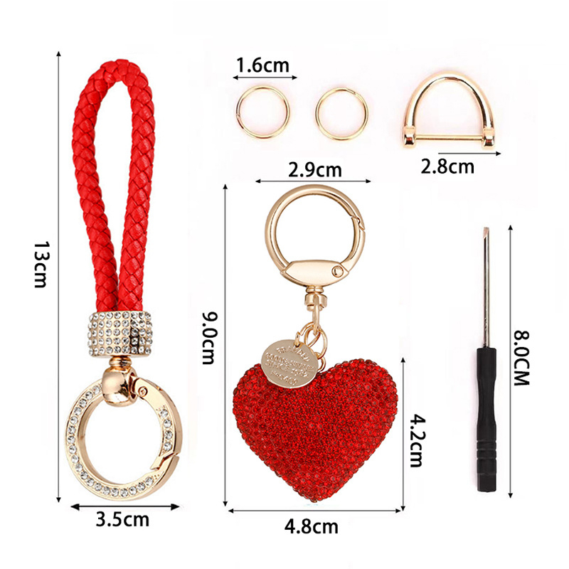 „Clay Diamond“ pilnas deimantinis meilės raktų pakabukas, deimantinės odos virvė, persikinės širdies formos automobilio raktų pakabukas, maišelis, pakabukas moterims, dovana