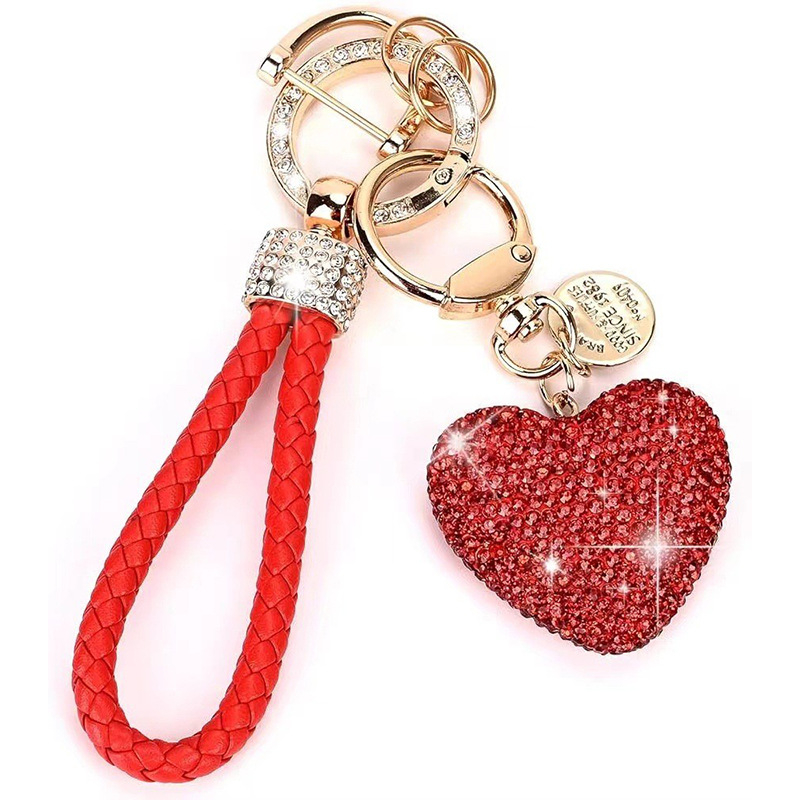 „Clay Diamond“ pilnas deimantinis meilės raktų pakabukas, deimantinės odos virvė, persikinės širdies formos automobilio raktų pakabukas, maišelis, pakabukas moterims, dovana