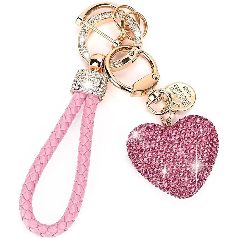„Clay Diamond“ pilnas deimantinis meilės raktų pakabukas, deimantinės odos virvė, persikinės širdies formos automobilio raktų pakabukas, maišelis, pakabukas moterims, dovana