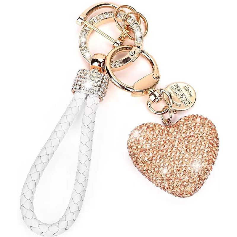 „Clay Diamond“ pilnas deimantinis meilės raktų pakabukas, deimantinės odos virvė, persikinės širdies formos automobilio raktų pakabukas, maišelis, pakabukas moterims, dovana