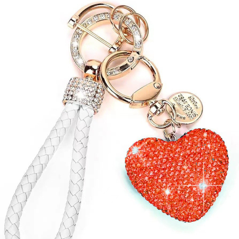 „Clay Diamond“ pilnas deimantinis meilės raktų pakabukas, deimantinės odos virvė, persikinės širdies formos automobilio raktų pakabukas, maišelis, pakabukas moterims, dovana
