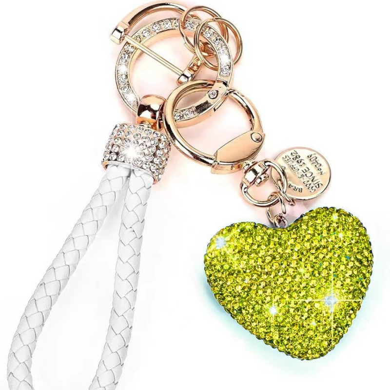 „Clay Diamond“ pilnas deimantinis meilės raktų pakabukas, deimantinės odos virvė, persikinės širdies formos automobilio raktų pakabukas, maišelis, pakabukas moterims, dovana