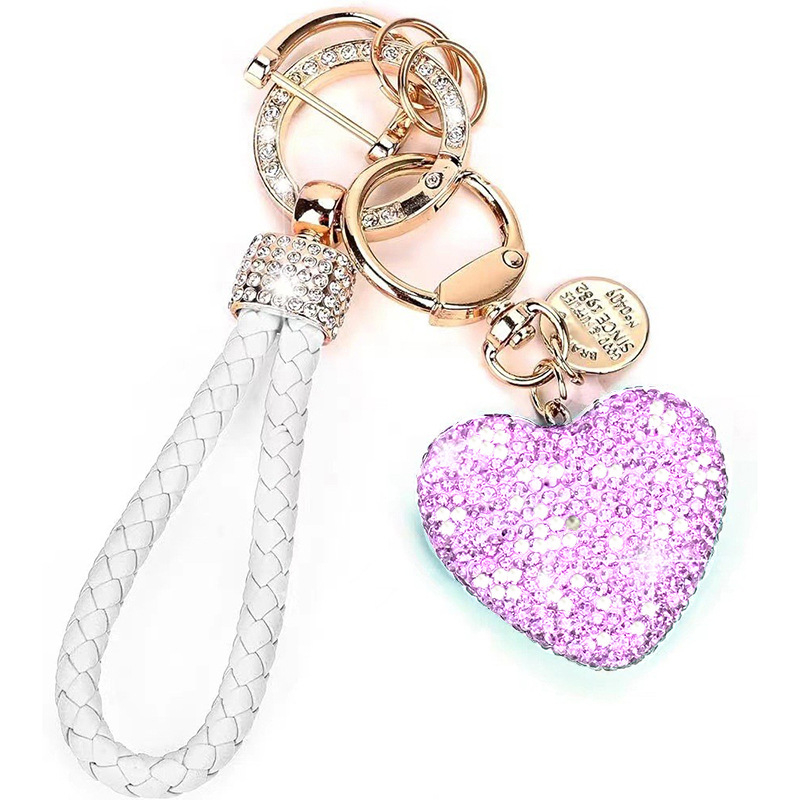 „Clay Diamond“ pilnas deimantinis meilės raktų pakabukas, deimantinės odos virvė, persikinės širdies formos automobilio raktų pakabukas, maišelis, pakabukas moterims, dovana