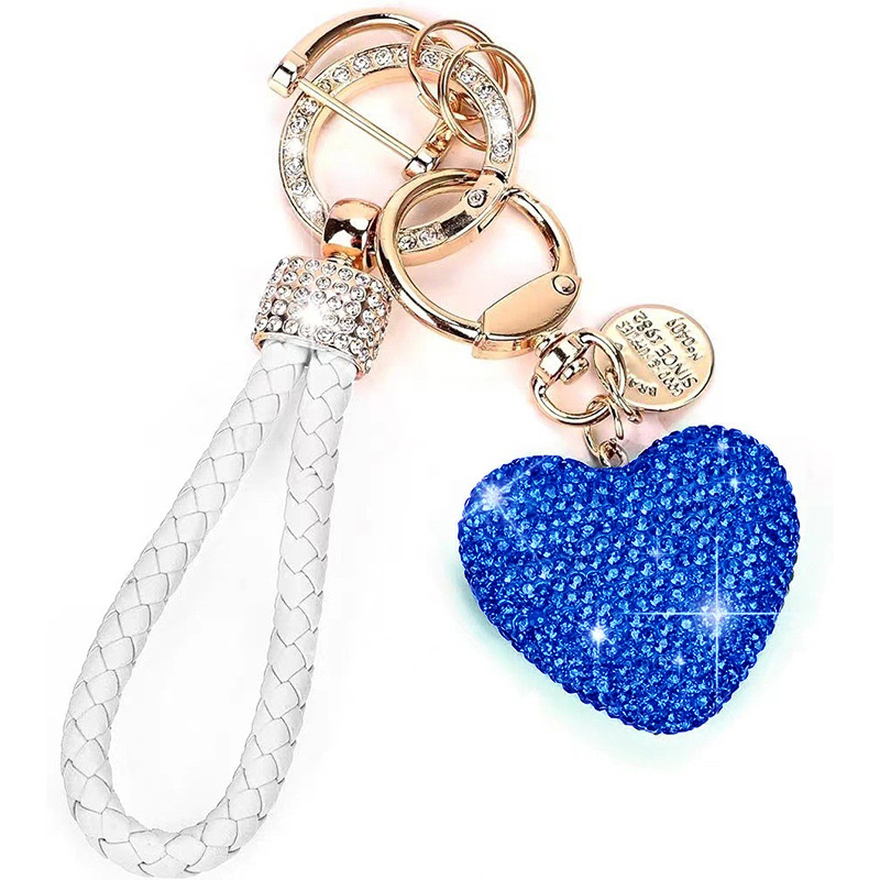 „Clay Diamond“ pilnas deimantinis meilės raktų pakabukas, deimantinės odos virvė, persikinės širdies formos automobilio raktų pakabukas, maišelis, pakabukas moterims, dovana