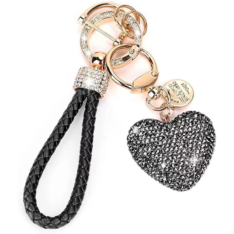 „Clay Diamond“ pilnas deimantinis meilės raktų pakabukas, deimantinės odos virvė, persikinės širdies formos automobilio raktų pakabukas, maišelis, pakabukas moterims, dovana