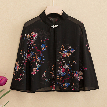 9610 vasarinė šifono marginta maža skara, retro stiliaus be rankovių, apsiausto stiliaus, skirta moterims dėvėti su sijonais