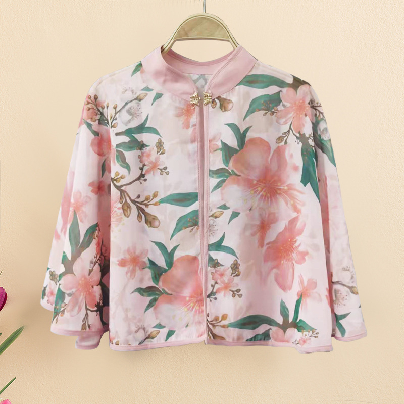 9610 vasarinė šifono marginta maža skara, retro stiliaus be rankovių, apsiausto stiliaus, skirta moterims dėvėti su sijonais