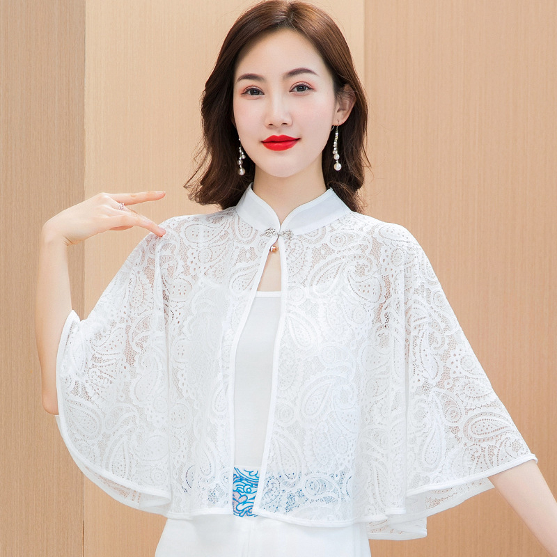 9610 vasarinė šifono marginta maža skara, retro stiliaus be rankovių, apsiausto stiliaus, skirta moterims dėvėti su sijonais