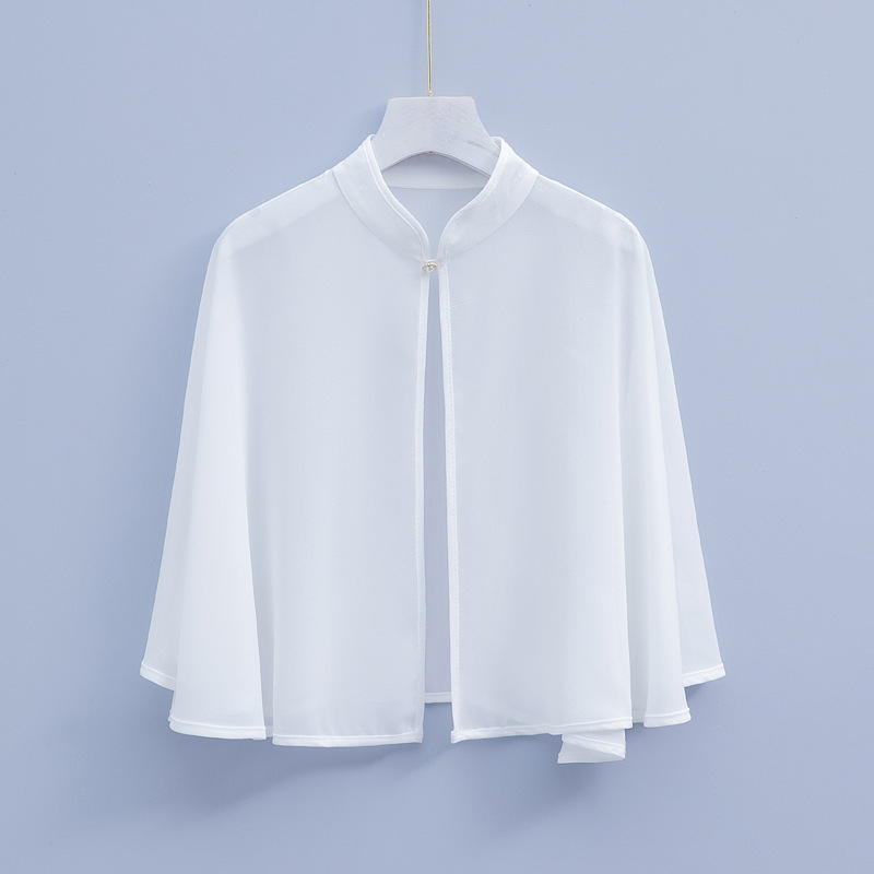 9610 vasarinė šifono marginta maža skara, retro stiliaus be rankovių, apsiausto stiliaus, skirta moterims dėvėti su sijonais