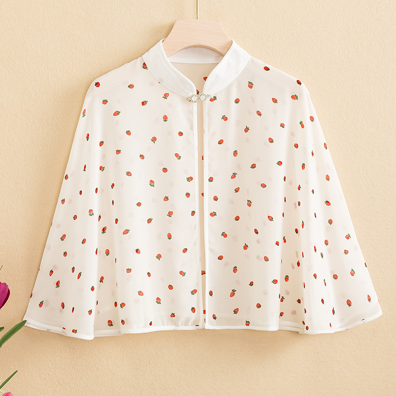 9610 vasarinė šifono marginta maža skara, retro stiliaus be rankovių, apsiausto stiliaus, skirta moterims dėvėti su sijonais