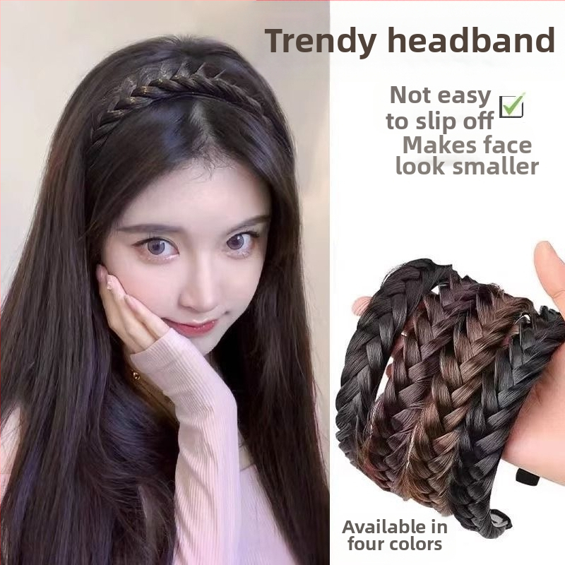 Перука с плитка тип рибена кост, обръч за коса за жени, повдигнат черепен диск, артефакт от интернет знаменитост, ръчно изработен усукан обръч за коса, интегриран