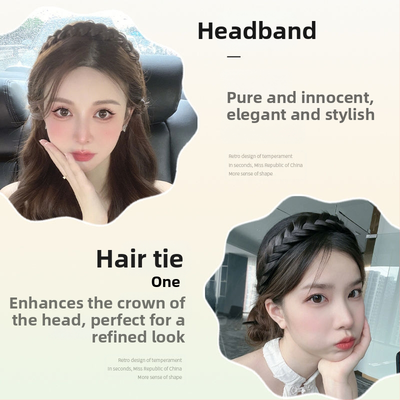 Перука с плитка тип рибена кост, обръч за коса за жени, повдигнат черепен диск, артефакт от интернет знаменитост, ръчно изработен усукан обръч за коса, интегриран