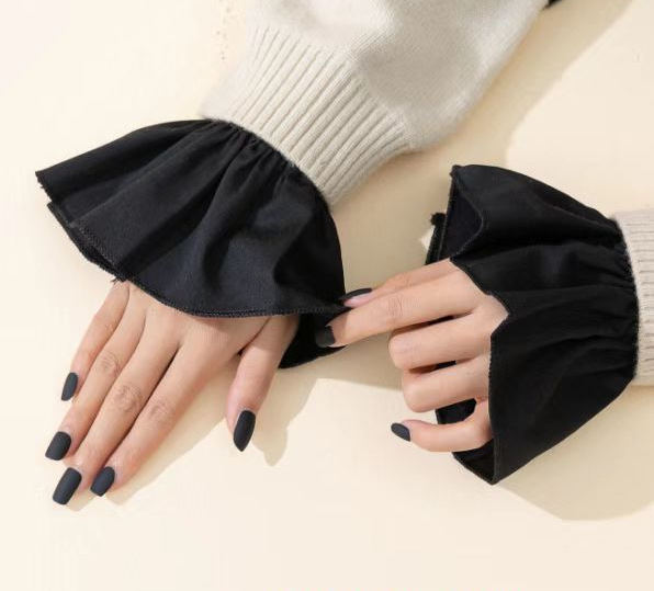 Uus puuvillane särk volditud võltsvarrukatega lihtne naiste mitmekülgne dekoratiivsete võltsmansettidega kampsun, dressipluus, lühikeste varrukatega, trompet