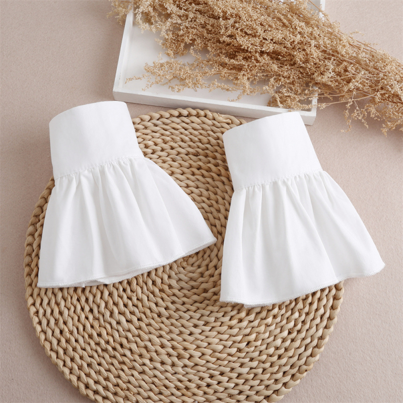 Uus puuvillane särk volditud võltsvarrukatega lihtne naiste mitmekülgne dekoratiivsete võltsmansettidega kampsun, dressipluus, lühikeste varrukatega, trompet