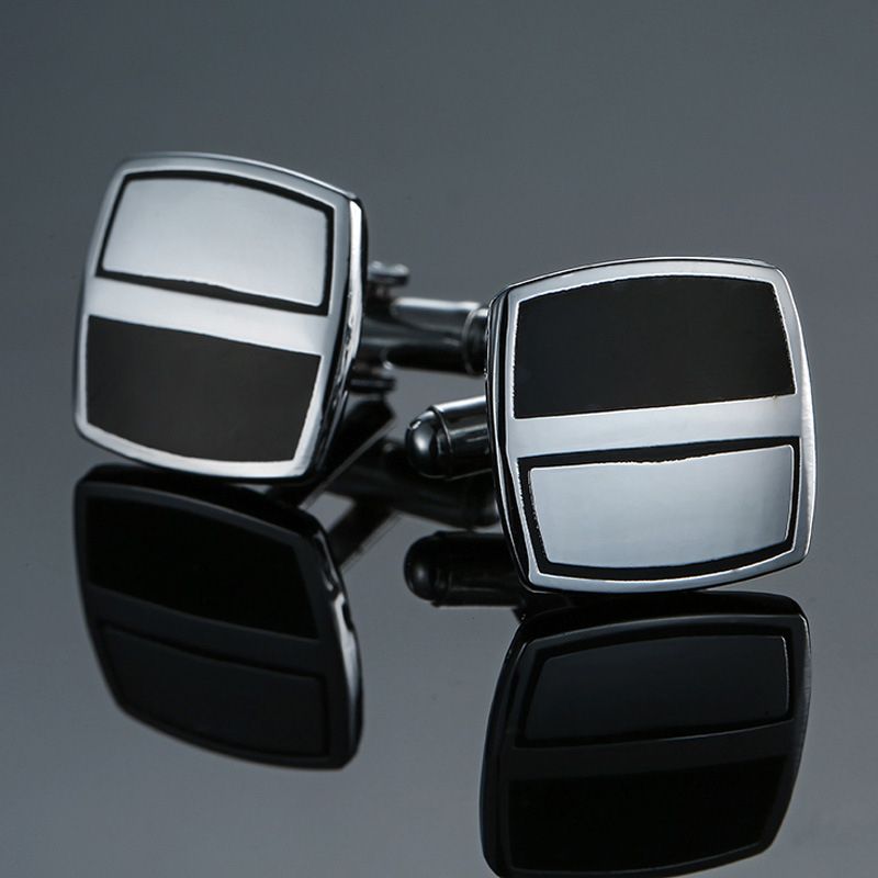 Nježni nakit za mušku francusku košulju, manžete, manžete, naušnice za manžete, brušeno srebro, crni cirkon, kristalna emajlirana srebrna