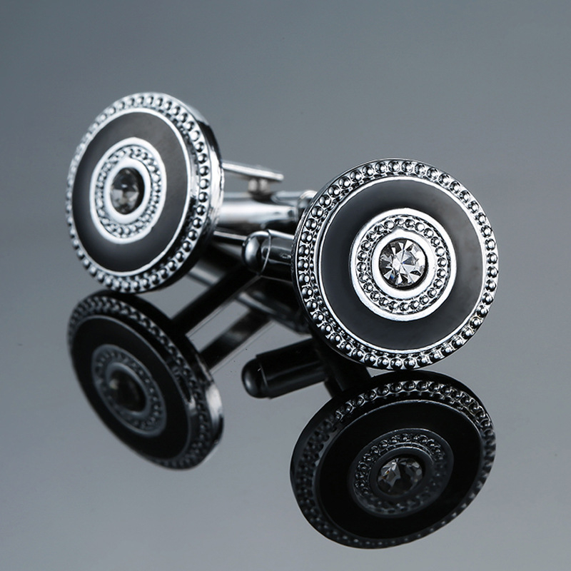 Nježni nakit za mušku francusku košulju, manžete, manžete, naušnice za manžete, brušeno srebro, crni cirkon, kristalna emajlirana srebrna