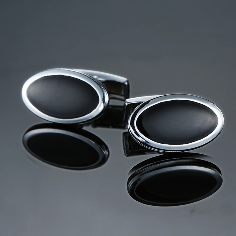 Nježni nakit za mušku francusku košulju, manžete, manžete, naušnice za manžete, brušeno srebro, crni cirkon, kristalna emajlirana srebrna