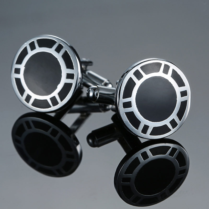 Nježni nakit za mušku francusku košulju, manžete, manžete, naušnice za manžete, brušeno srebro, crni cirkon, kristalna emajlirana srebrna