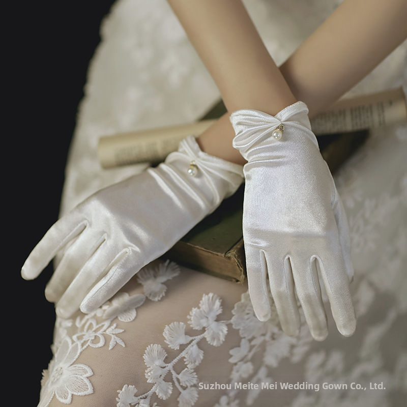 Нови черни ръкавици за сватбена рокля, къси булчински сватбени червени ръкавици, сватбени дантелени дамски бели ръкавици