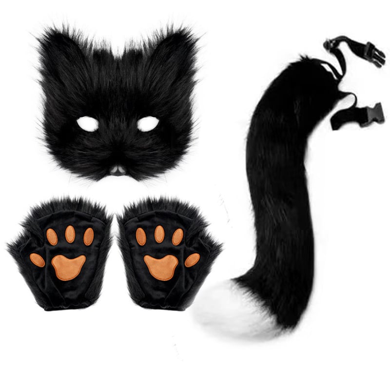 Нов стил реалистична маска от лисица, ръкавици, кадифена опашка от лисица, ръчна кукла, косплей реквизит, комплект костюми за Хелоуин на едро